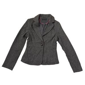 Bitten Sarah Jessica Parker Black Herringbone Wool Blend Blazer Sz XS Preppy Y2K